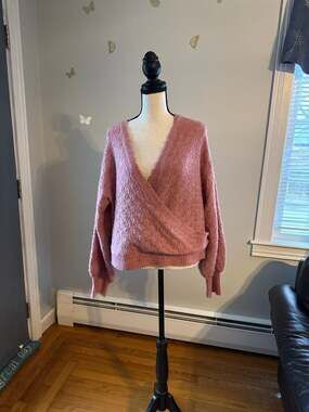 Francesca's Pink Textured Wrap Tie-Back Sweater, Size XL